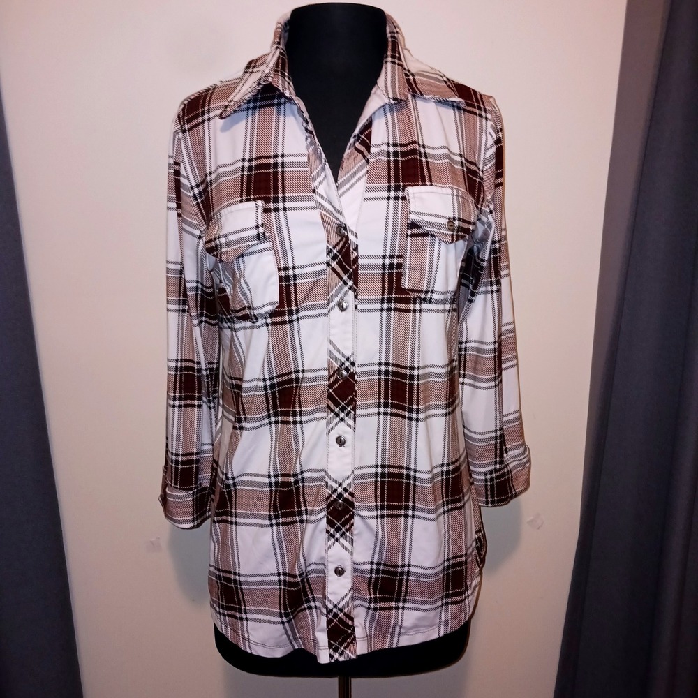 Market & Spruce Casual Layering Plaid Cabin Lumberjack Flannel style Shirt Top L